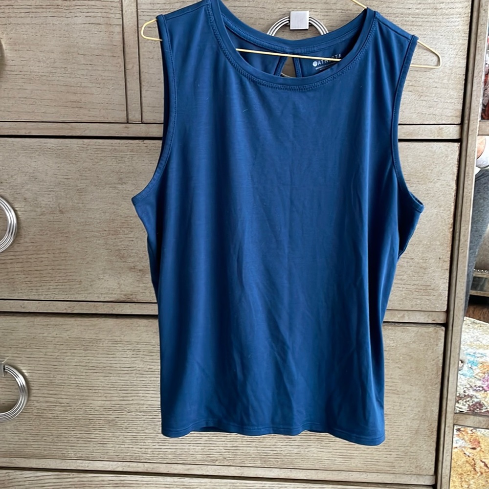 Athleta blue open back top, size M